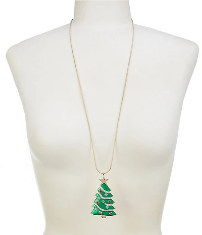 Merry & Bright Christmas Tree Long Pendant Necklace