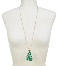 Merry & Bright Christmas Tree Long Pendant Necklace
