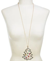 Merry & Bright Crystal Christmas Tree Long Pendant Necklace