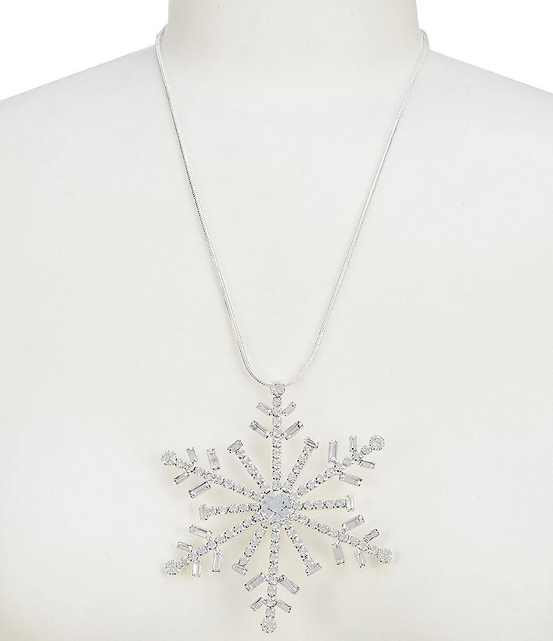 Merry & Bright Crystal Large Snowflake Long Pendant Necklace