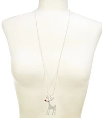 Merry & Bright Crystal Pave Christmas Reindeer Long Pendant Necklace