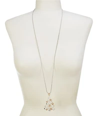 Merry & Bright Crystal Stone Swirl Christmas Tree Long Pendant Necklace