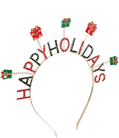 Merry & Bright Happy Holidays Christmas Presents Crystal Headband