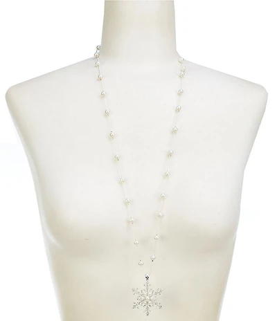 Merry & Bright Illusion Pearl Chain Snowflake Long Pendant Necklace