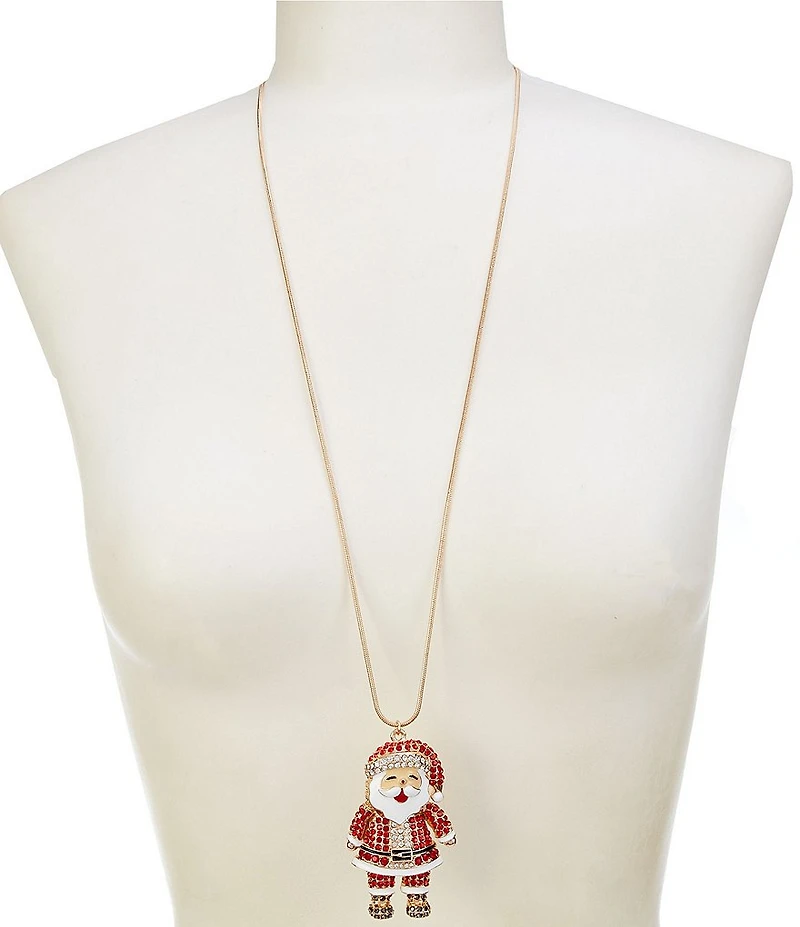 Merry & Bright Jolly Christmas Santa Long Pendant Necklace
