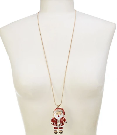 Merry & Bright Jolly Christmas Santa Long Pendant Necklace