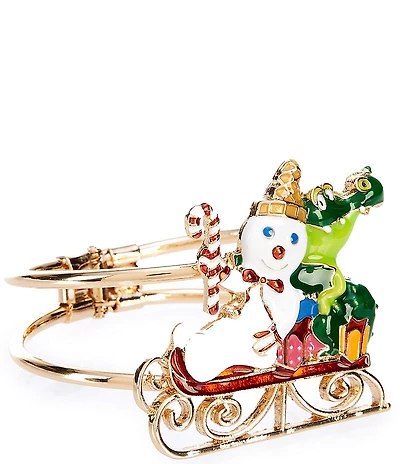 Merry & Bright Mr. Bingle & Gator On Sled Christmas Hinge Bangle Bracelet