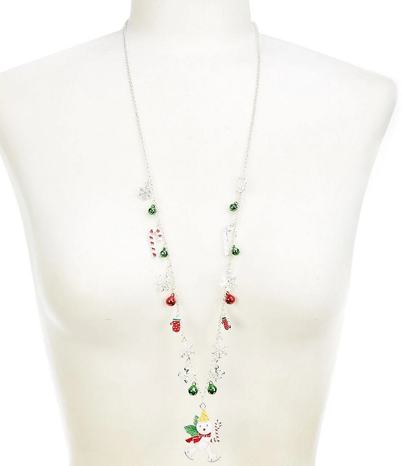Merry & Bright Mr. Bingle Christmas Motif Charms Long Pendant Necklace