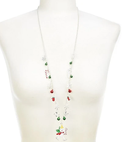 Merry & Bright Mr. Bingle Christmas Motif Charms Long Pendant Necklace