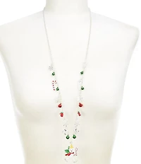 Merry & Bright Mr. Bingle Christmas Motif Charms Long Pendant Necklace