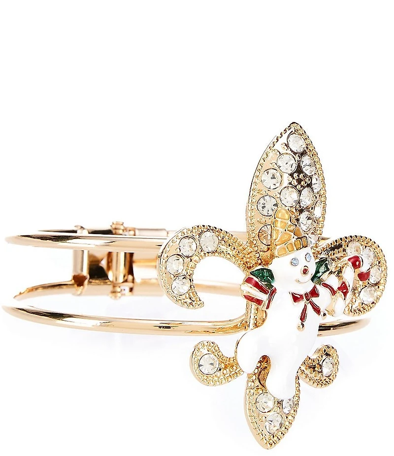 Merry & Bright Mr. Bingle Fleur De Lis Christmas Hinge Bangle Bracelet