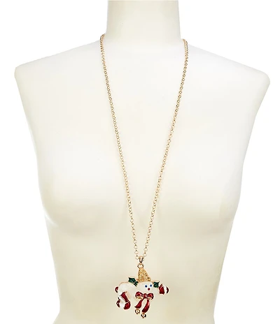 Merry & Bright Mr. Bingle Flying Christmas Long Pendant Necklace