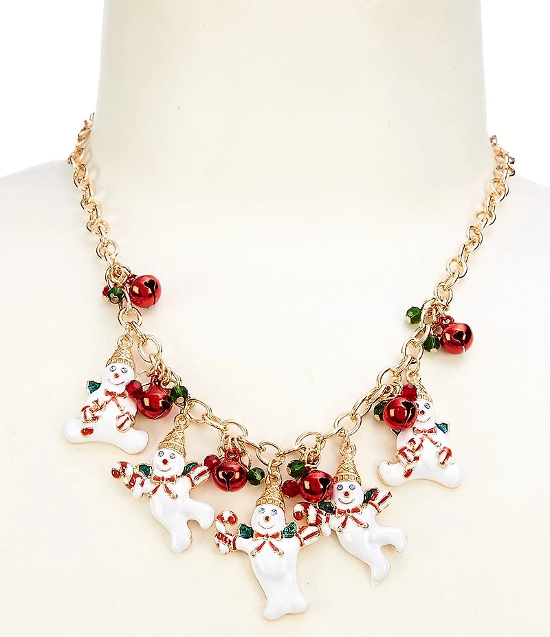 Merry & Bright Mr. Bingle Jingle Bell Multi Christmas Charm Collar Statement Necklace