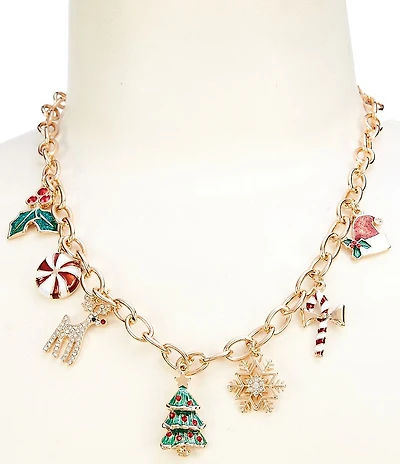Merry & Bright Multi Enamel Christmas Charm Collar Statement Necklace