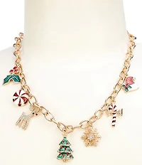 Merry & Bright Multi Enamel Christmas Charm Collar Statement Necklace