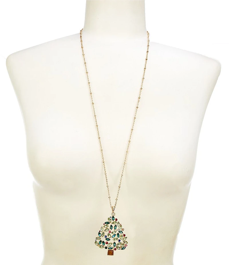 Merry & Bright Multi Stone Christmas Tree Long Pendant Necklace