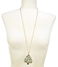 Merry & Bright Multi Stone Christmas Tree Long Pendant Necklace