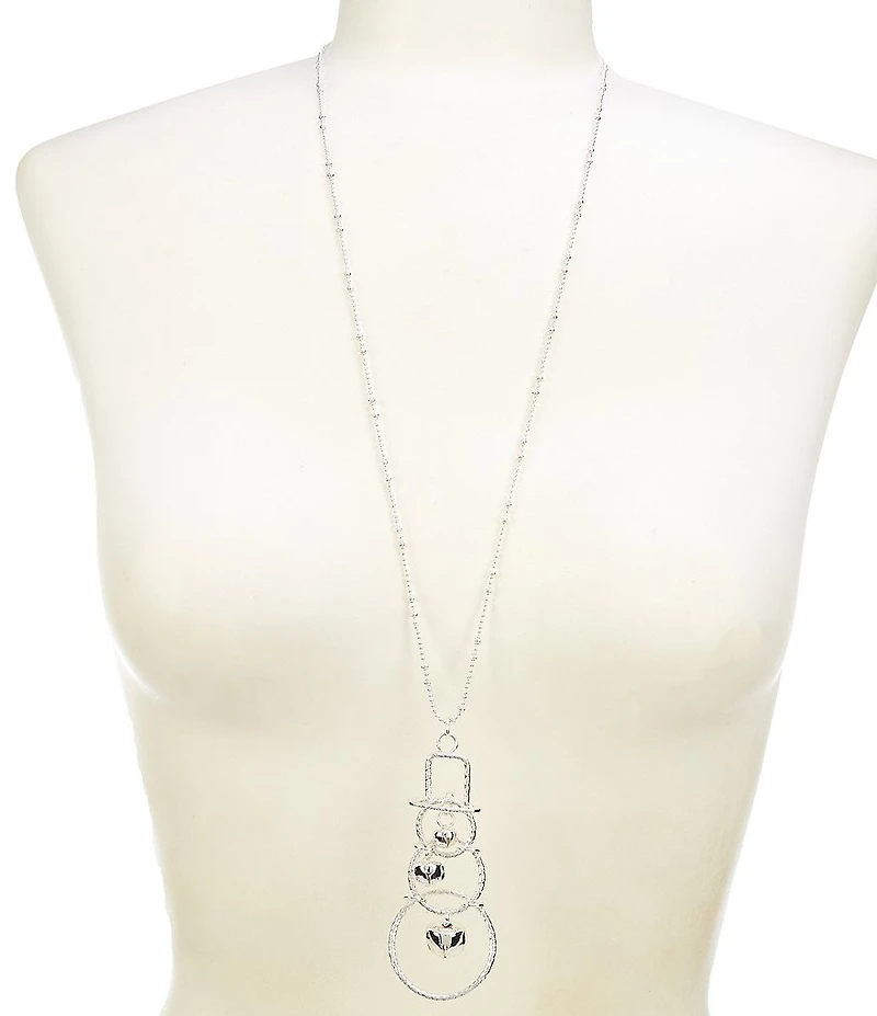 Merry & Bright Orbital Christmas Snowman Long Pendant Necklace