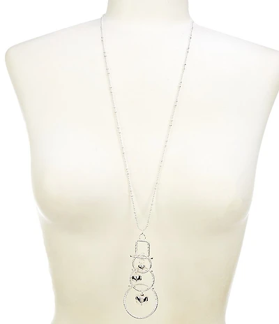 Merry & Bright Orbital Christmas Snowman Long Pendant Necklace