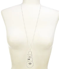 Merry & Bright Orbital Christmas Snowman Long Pendant Necklace
