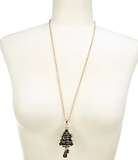 Merry & Bright Present Drop Christmas Tree Locket Long Pendant Necklace
