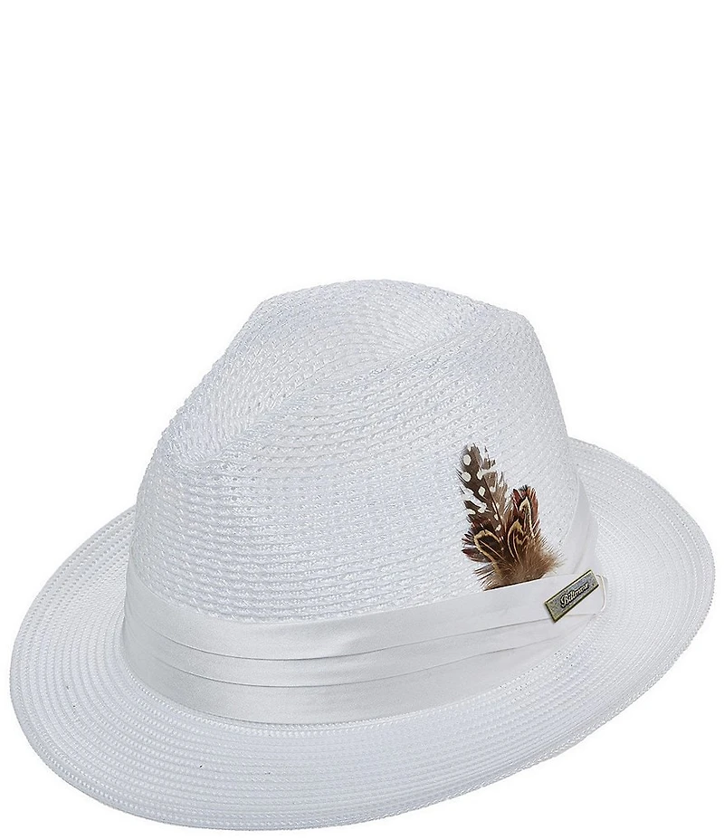 Biltmore by Dorfman Milano Straw Silk Band Feather Fedora Hat
