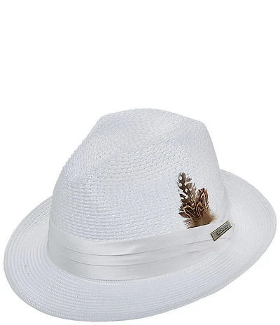 Biltmore by Dorfman Milano Straw Silk Band Feather Fedora Hat