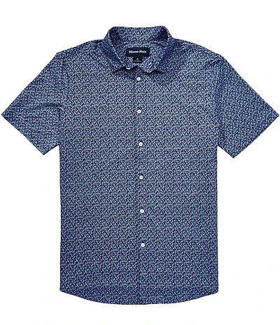 Mizzen+Main Halyard Variegated Leaf Print Short Sleeve Woven Shirt