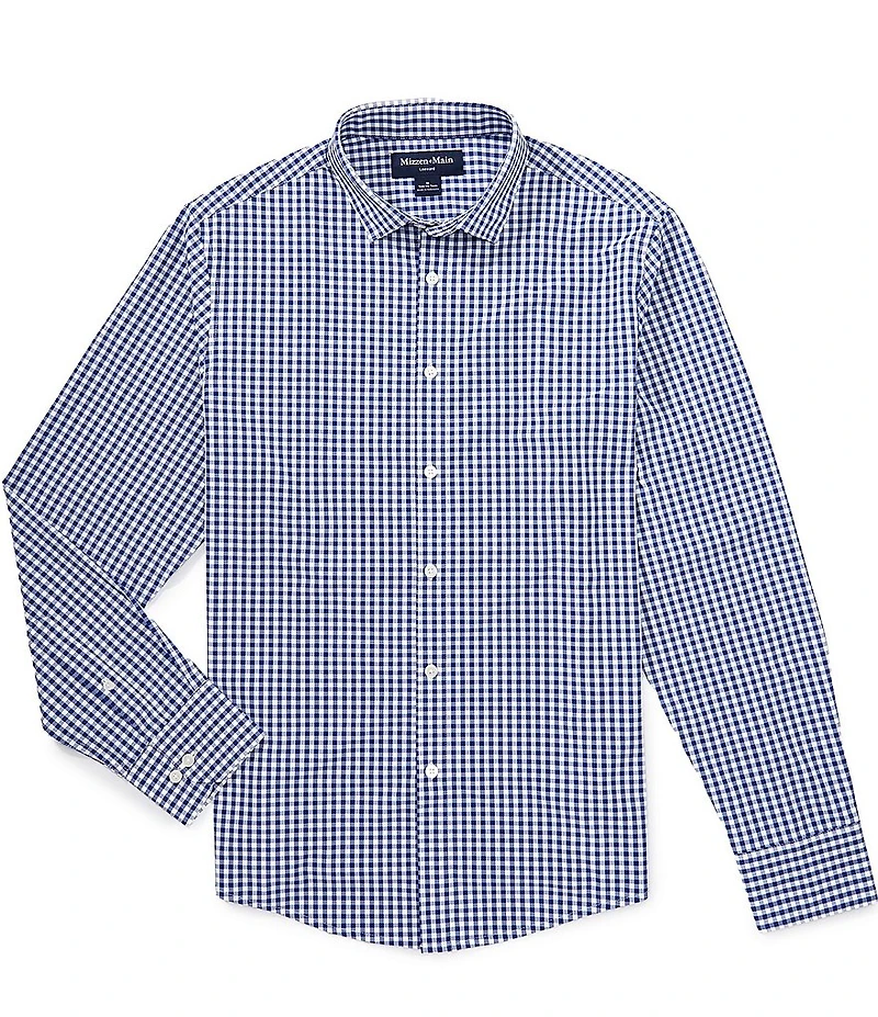 Mizzen+Main Performance Stretch Leeward Gingham No Tuck Crew Long Sleeve Woven Shirt