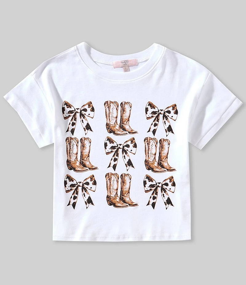 Moa Moa Big Girls Cowgirl Boots & Bows Western Graphic T-Shirt