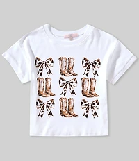 Moa Moa Big Girls Cowgirl Boots & Bows Western Graphic T-Shirt