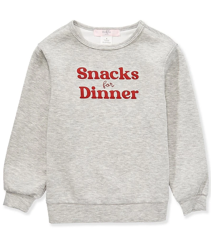 Moa Moa Little Girls Long Sleeve Round Neck #double; Snacks for Dinner#double; Verbiage Sweatshirt