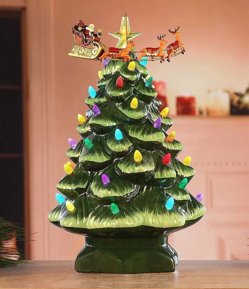 Mr. Christmas LED Lighted & Animated Nostalgic Tree with Santa and Sleigh Topper