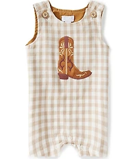Mud Pie Baby Boot Graphic Gingham Jon Jon Shortall