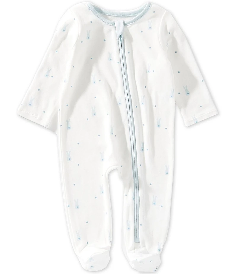 Mud Pie Baby Boys Cotton Bunny Print Zip Front Footie