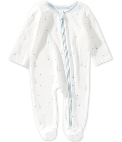 Mud Pie Baby Boys Cotton Bunny Print Zip Front Footie