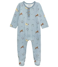 Mud Pie Baby Boys Horeshoe/Horses-Printed Footie Coverall