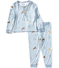 Mud Pie Baby Boys Horseshoe/Horse-Printed Long-Sleeve Henley Pajama T-Shirt & Matching Pajama Pants Set