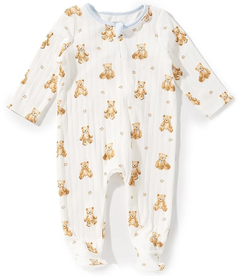 Mud Pie Baby Boys Long-Sleeve Bear-Printed Pointelle Footed Coverall
