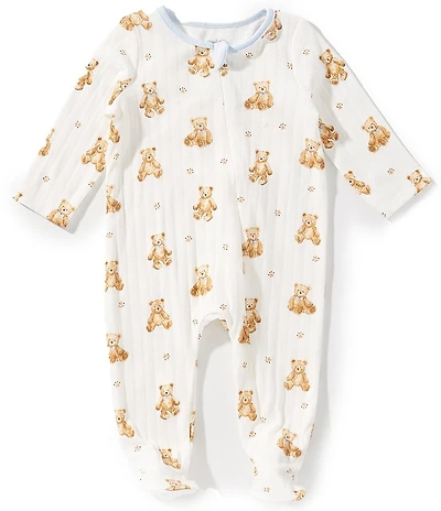 Mud Pie Baby Boys Long-Sleeve Bear-Printed Pointelle Footed Coverall