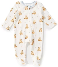 Mud Pie Baby Boys Long-Sleeve Bear-Printed Pointelle Footed Coverall