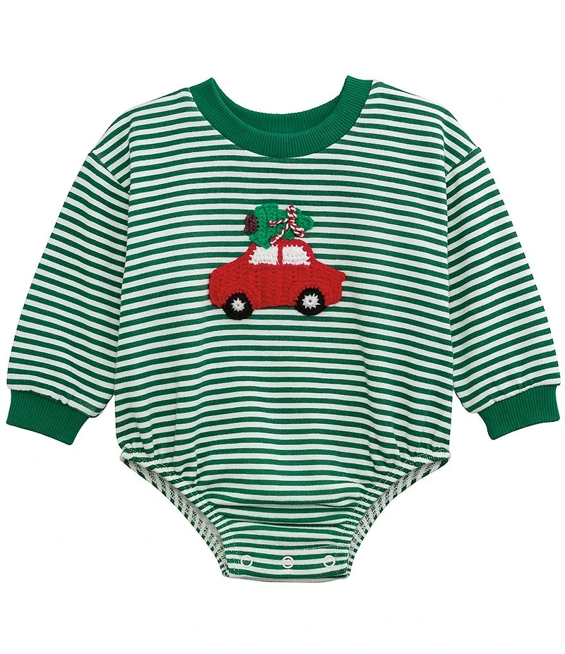 Mud Pie Baby Boys Long-Sleeve Striped/Crocheted-Car-Motif Brushed French Terry Bodysuit