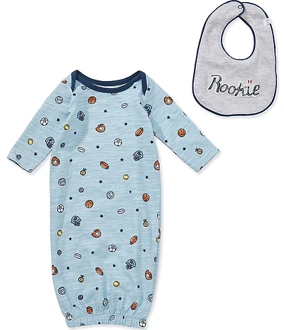 Mud Pie Baby Boys Long Sleeves Sports Sporty Motif Gown & Bib Set