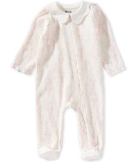 Mud Pie Baby Girls Cotton Rib Toile Scallop Neck Footed Coverall
