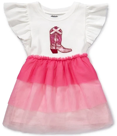 Mud Pie Baby Girls Flutter Short Sleeves Sequin Boot Tutu Dress