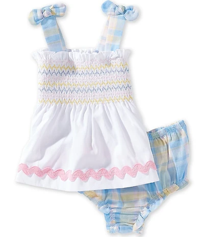 Mud Pie Baby Girl Smocked Ric Rac Pinafore Set