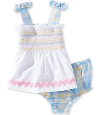 Mud Pie Baby Girl Smocked Ric Rac Pinafore Set