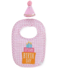 Mud Pie Baby Girls 1st Birthday Gingham Bib and Party Hat Set