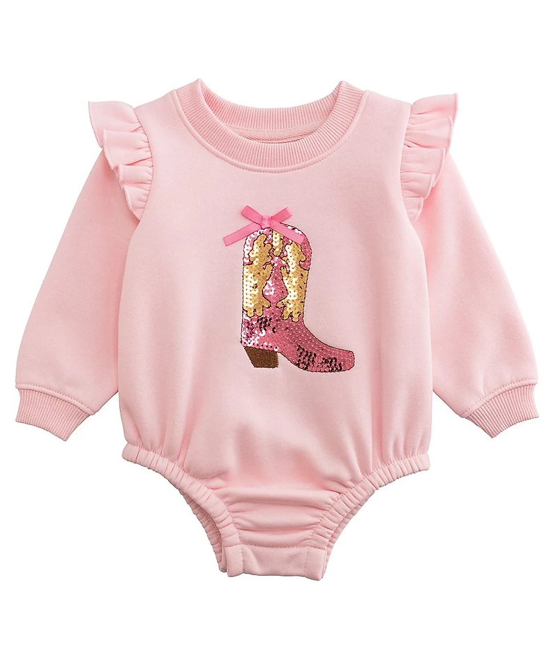 Mud Pie Baby Girls Brushed French Terry Sequin Boot Bubble Sweatshirt