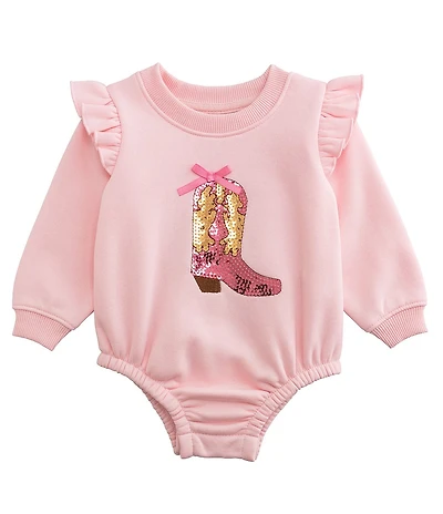 Mud Pie Baby Girls Brushed French Terry Sequin Boot Bubble Sweatshirt